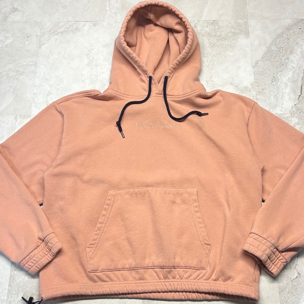 The North Face Hoodie Peach Women Size M Cropped Drawstring Hem Pullover
